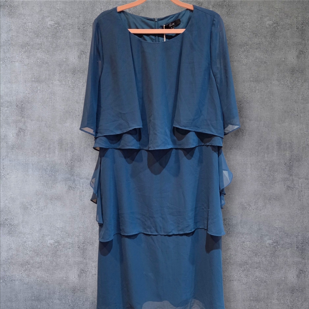 NWT Tiered Chiffon Teal Dress XL